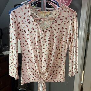 Wishful Park Pink Floral Lace-Up Blouse